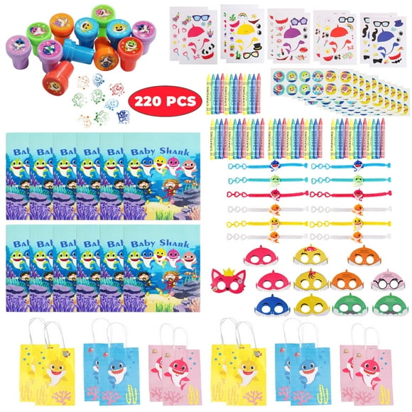 Baby Shark Party Supplies Baby Shark Party Favors Pack ~ Bundle of 12 Baby Shark Play Packs Filled with Stickers Crayons with Bonus Ocean Sticker Coloring Books 
